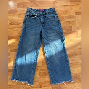 Edikted Womens XS Baggy Cargo Wide Leg Jeans 90's Y2K  Blue Denim